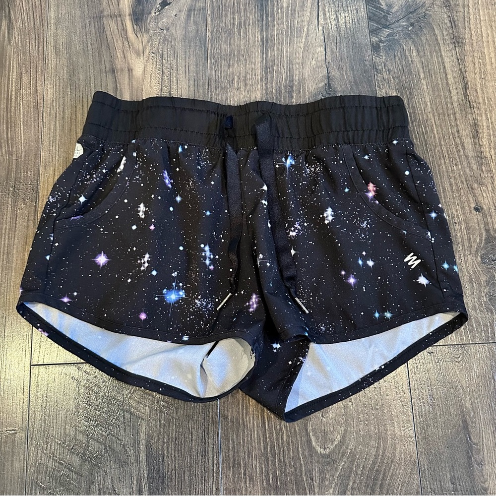 GUC Women's Nicole Miller New York Active Black Galaxy Athletic Shorts, Size: S